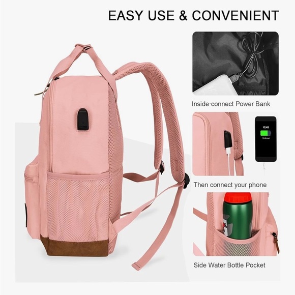 NWT Goloni Pink Laptop Backpack w/ USB Charging Port – Fits Up to 16”Laptop - Picture 3 of 8